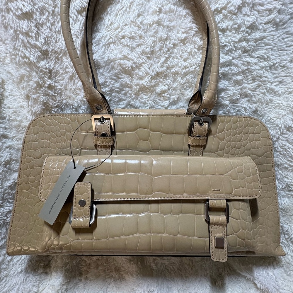 Adrienne Vittadini Beige Crocodile-Embossed Shoulder Bag